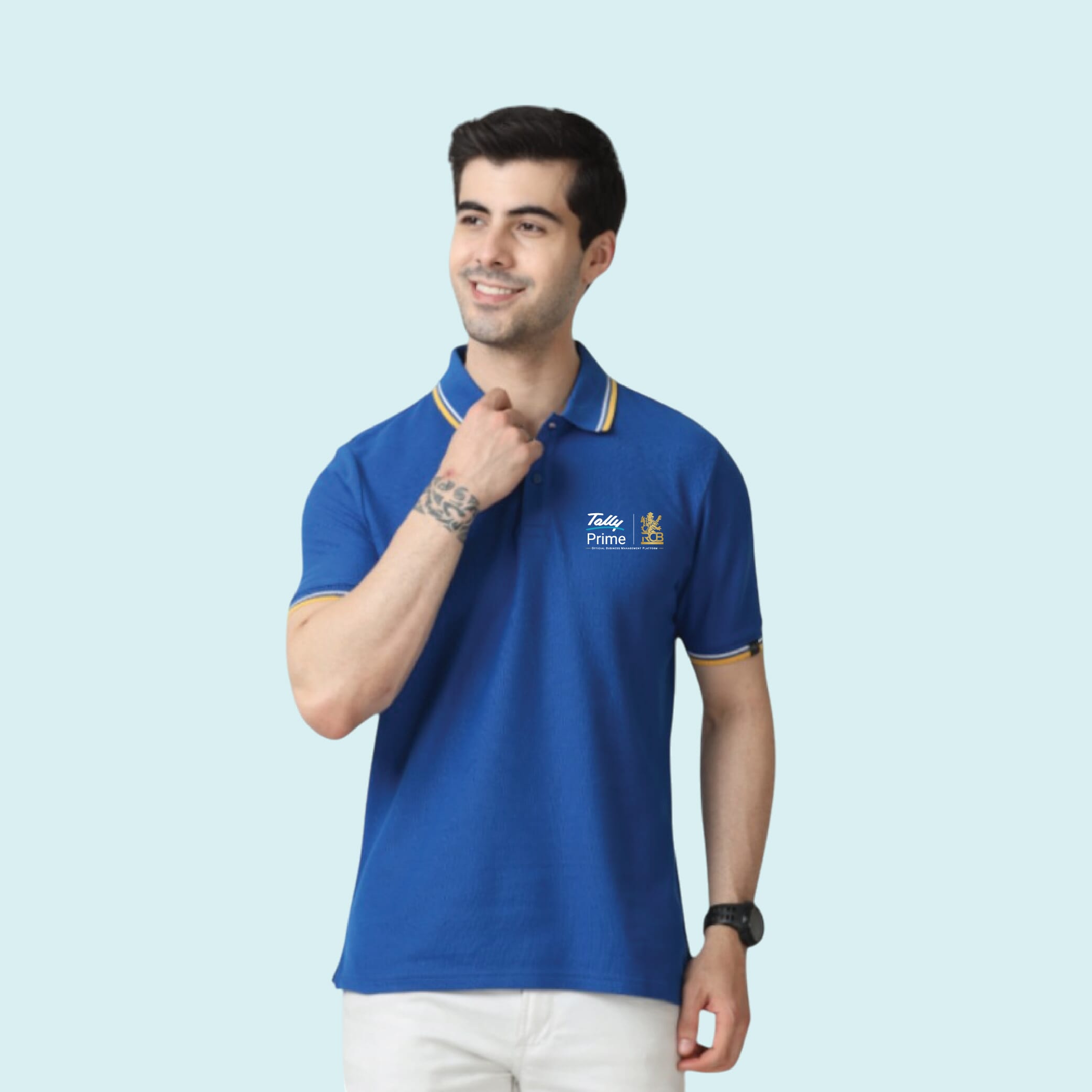Marks & Spencer Polo T-shirt Tipping-Blue with Yellow